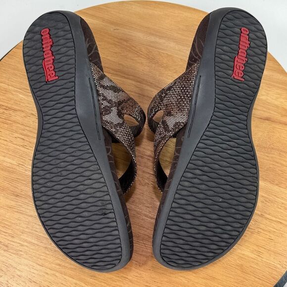 Vionic Orthaheel Rest Snakeskin Thong Sandals Cocoa Brown Bronze Shimmer 8 - Picture 10 of 12